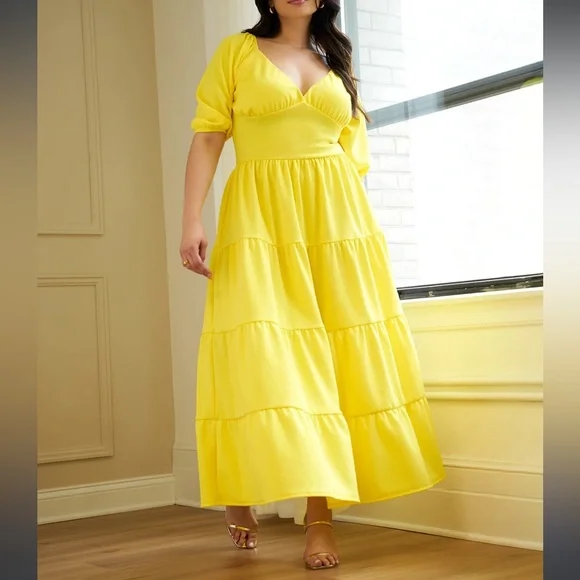 TIERED MAXI A LINE DRESS - Picture 1 of 7